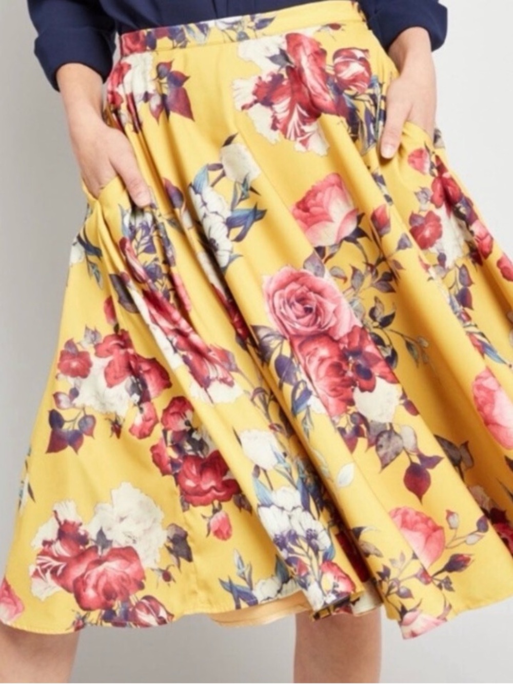 Modcloth | Ikebana Yellow Floral Print Skirt |  S